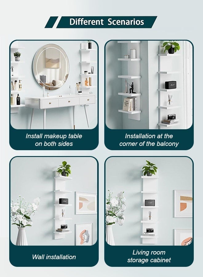 أوبتيا وحدة رفوف حائطية من 5 طبقات، رف عمودي أبيض، رف حائطي عائم للتخزين، رفوف حائطية زخرفية بتصميم برج طويل من Organizer للمنزل وغرفة النوم وغرفة المعيشة وديكور المكتب - Image 5