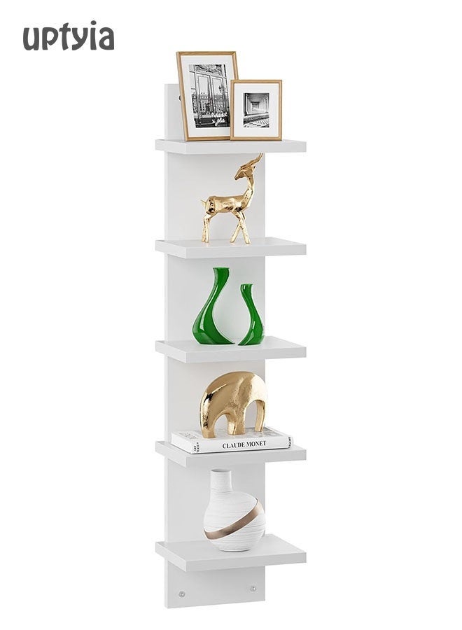 أوبتيا وحدة رفوف حائطية من 5 طبقات، رف عمودي أبيض، رف حائطي عائم للتخزين، رفوف حائطية زخرفية بتصميم برج طويل من Organizer للمنزل وغرفة النوم وغرفة المعيشة وديكور المكتب - Image 1