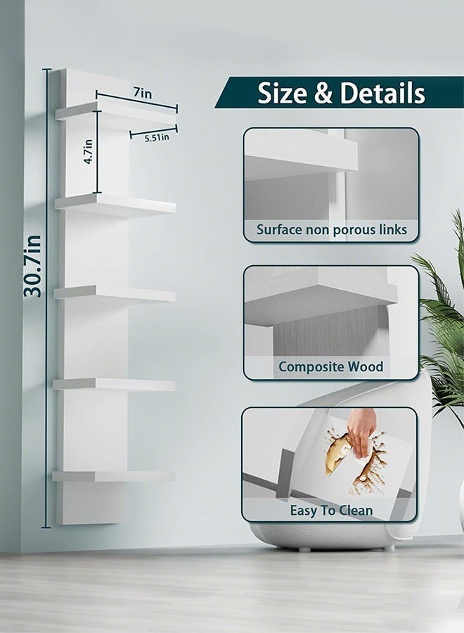 أوبتيا وحدة رفوف حائطية من 5 طبقات، رف عمودي أبيض، رف حائطي عائم للتخزين، رفوف حائطية زخرفية بتصميم برج طويل من Organizer للمنزل وغرفة النوم وغرفة المعيشة وديكور المكتب - Image 3