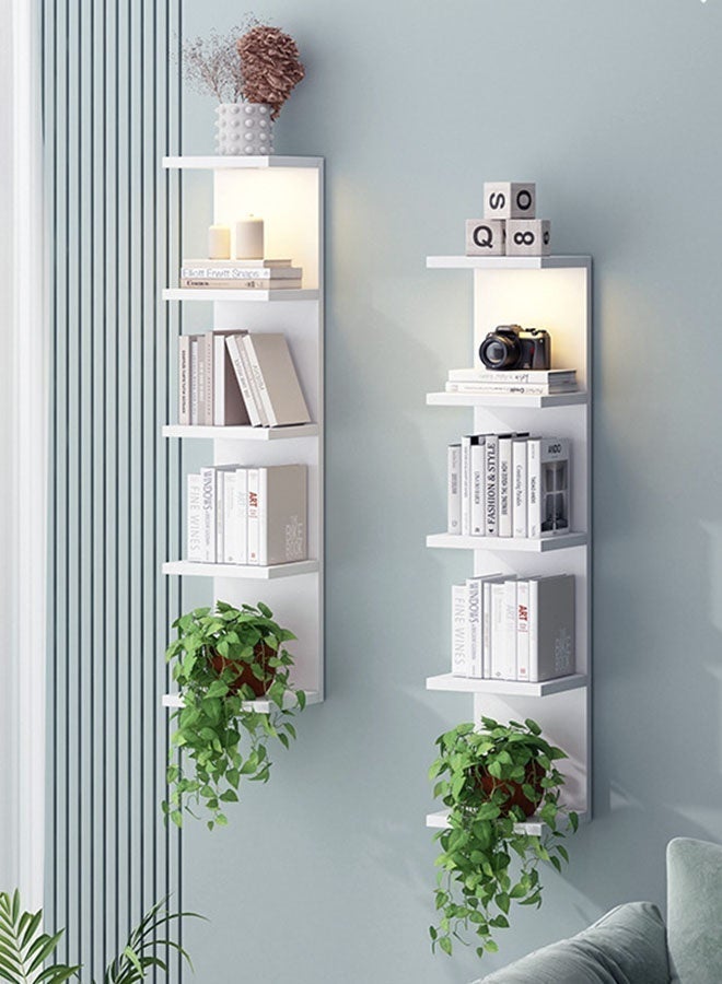 أوبتيا وحدة رفوف حائطية من 5 طبقات، رف عمودي أبيض، رف حائطي عائم للتخزين، رفوف حائطية زخرفية بتصميم برج طويل من Organizer للمنزل وغرفة النوم وغرفة المعيشة وديكور المكتب - Image 2