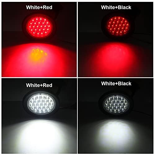 Partswcgg 4Pcs 4 Inch Round Led Stop Turn Tail Brake Backup Reverse Lights 24 LED Waterproof 4 Inch Round LED Trailer Tail Lights for Trucks RV W/Lights Grommets 3-Prong Trailer Wire Pigtails 12V (2Red+2White) - Image 3