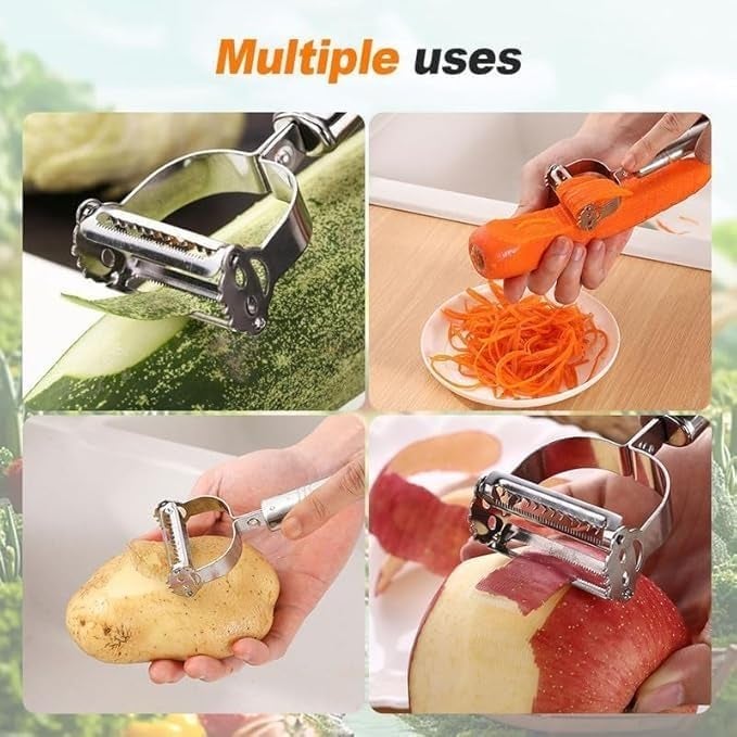 SARTHU Stainless Steel 2 in 1 Julienne Vegetable Peeler Multi-Functional Fruit Vegetable Shredder Slicer Double Planing Cutter Potato Cucumber Carrot Melon Grater (Silver) - Image 3