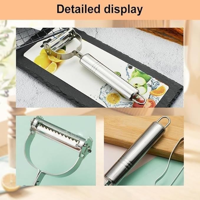 SARTHU Stainless Steel 2 in 1 Julienne Vegetable Peeler Multi-Functional Fruit Vegetable Shredder Slicer Double Planing Cutter Potato Cucumber Carrot Melon Grater (Silver) - Image 5
