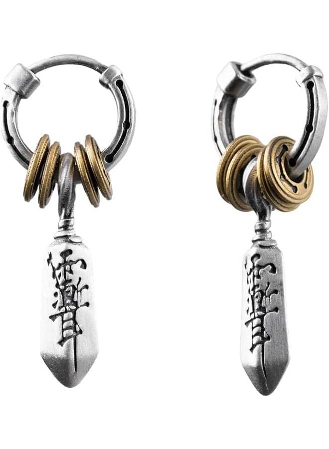 Custom Masterblade Talisman Earrings In Ox Silver And Brass 925 Sterling Silver For Men And Women - Image 1