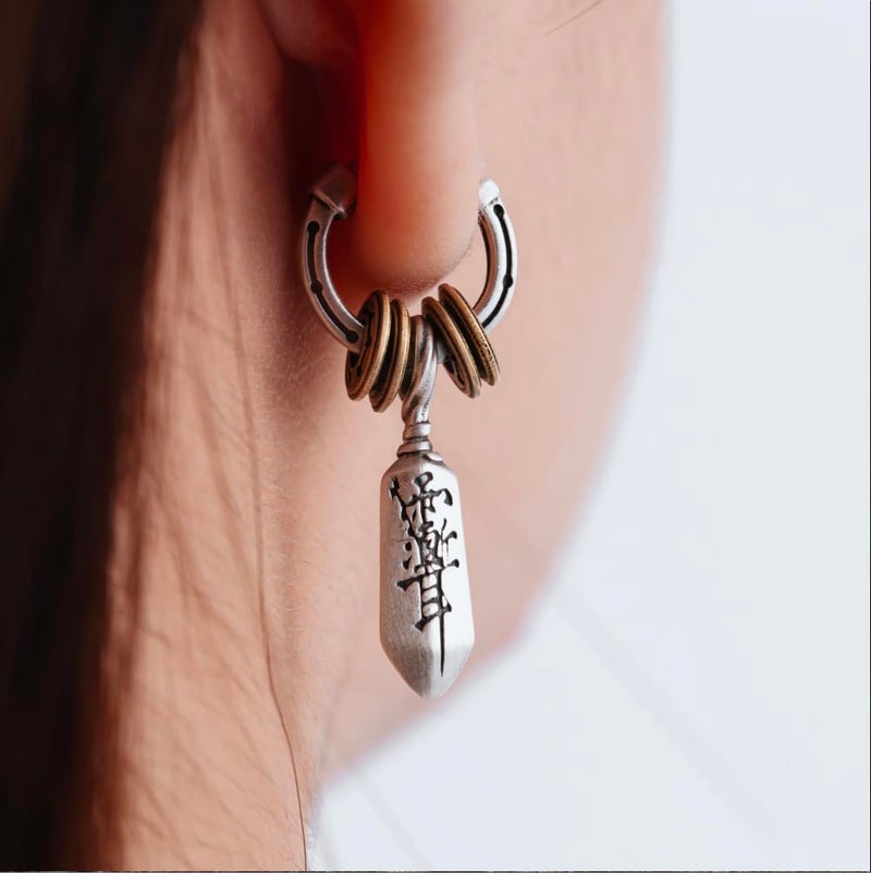 Custom Masterblade Talisman Earrings In Ox Silver And Brass 925 Sterling Silver For Men And Women - Image 3