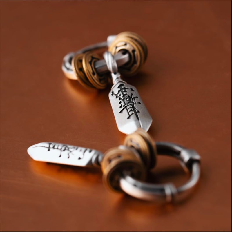 Custom Masterblade Talisman Earrings In Ox Silver And Brass 925 Sterling Silver For Men And Women - Image 4