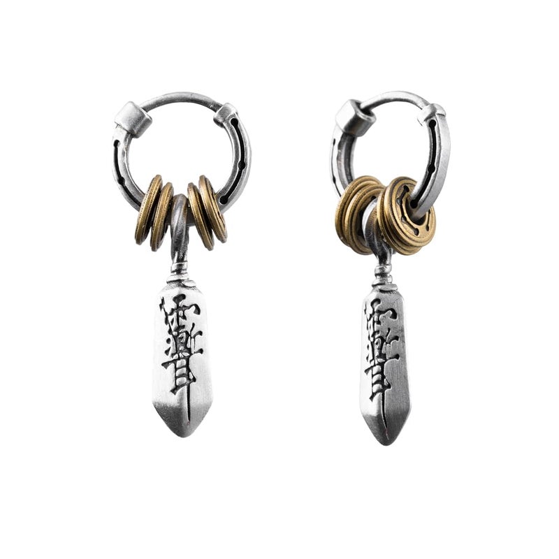 Custom Masterblade Talisman Earrings In Ox Silver And Brass 925 Sterling Silver For Men And Women - Image 2