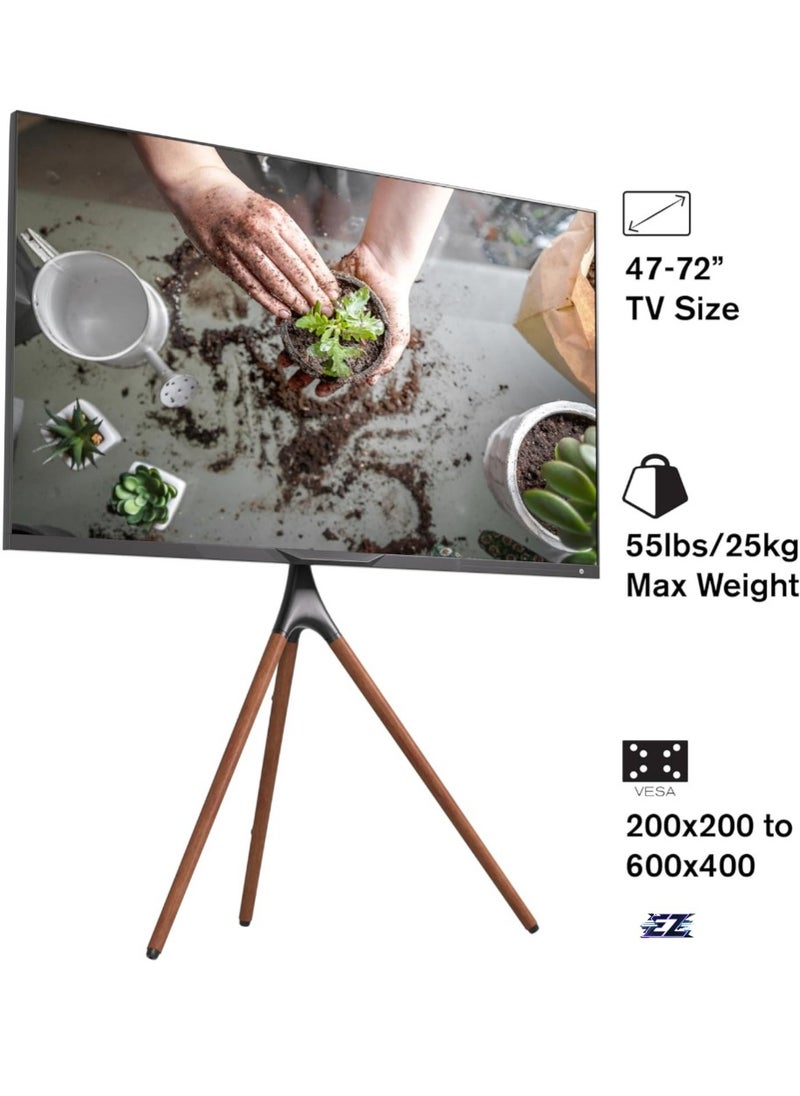 ELTRAZONE - TV Stand Tripod Base 45-70inch LED LCD OLED Flat Screens, Height Adjustable TV Floor Stand w/Cable Ties, 180°Swivel Portable TV Mount Stand Bedroom, Living Room, Studio, brown, 55lbs - Image 1