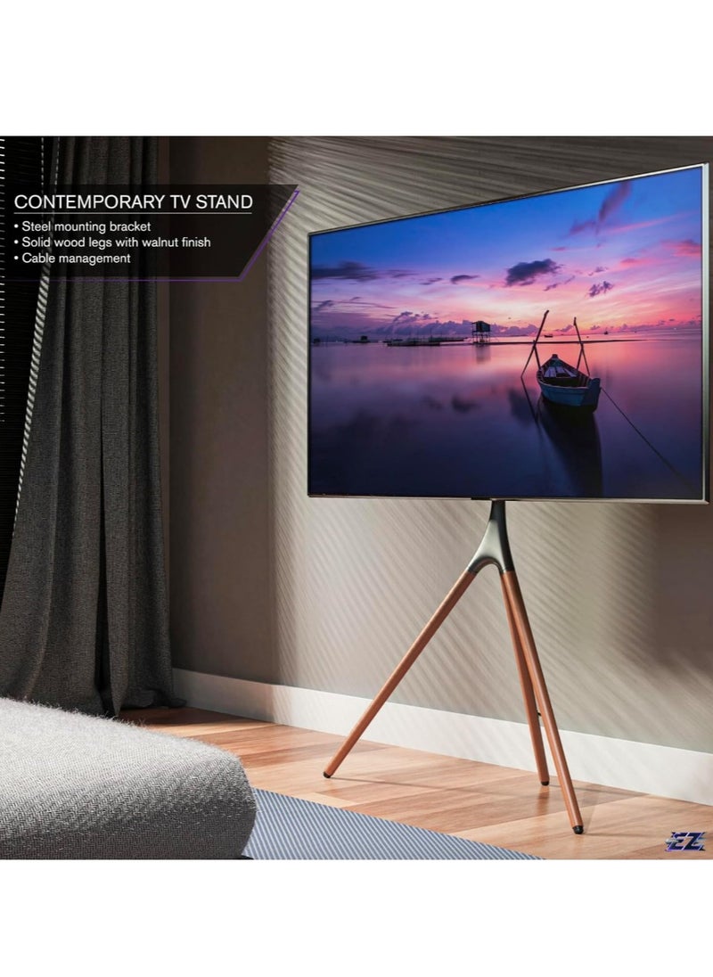 ELTRAZONE - TV Stand Tripod Base 45-70inch LED LCD OLED Flat Screens, Height Adjustable TV Floor Stand w/Cable Ties, 180°Swivel Portable TV Mount Stand Bedroom, Living Room, Studio, brown, 55lbs - Image 1