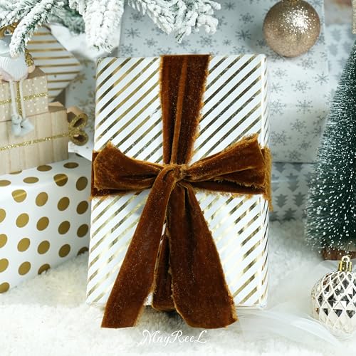MAYREEL 2 Inch Brown Velvet Ribbon Hand Torn Mahogany Silk Frayed Edge for Bridal Bouquets Invitations Wedding Vow Books Gift Baskets Hair Bows 3 Yards - Image 3