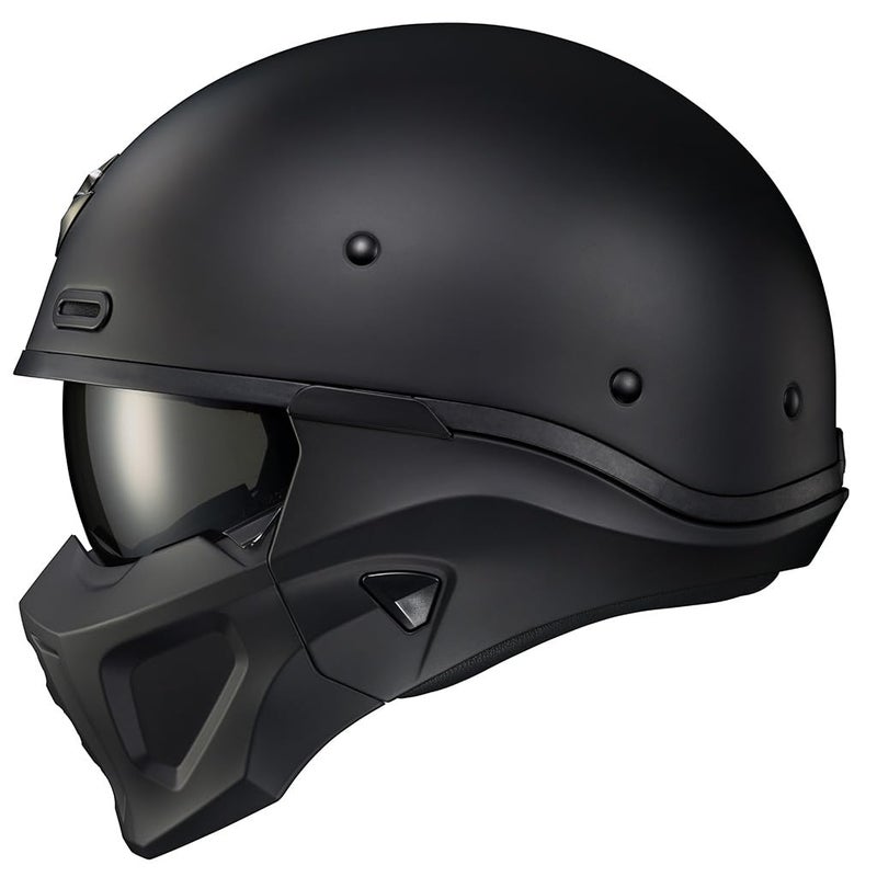 خوذة دراجة نارية ScorpionEXO Covert X مفتوحة الوجه نصف قشرة 34 جاهزة للتواصل مع مكبرات الصوت DOT باللون الأسود غير اللامع صغير