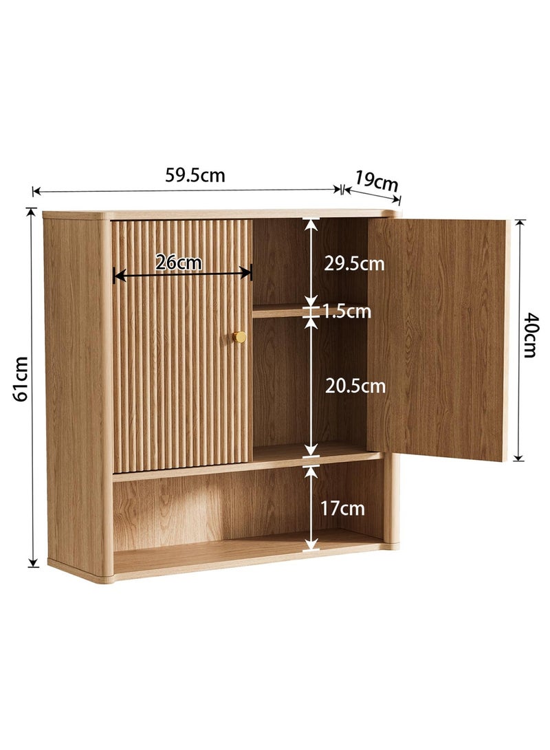 Yanara Bathroom Wall Storage Cabinet, Medicine Cabinet with Adjustable Wood Shelf & Doors, Over The Toilet Storage Cabinet that Resists Moisture, for Laundry Room & Living Room Kitchen Storage Islands, Natural - Image 4