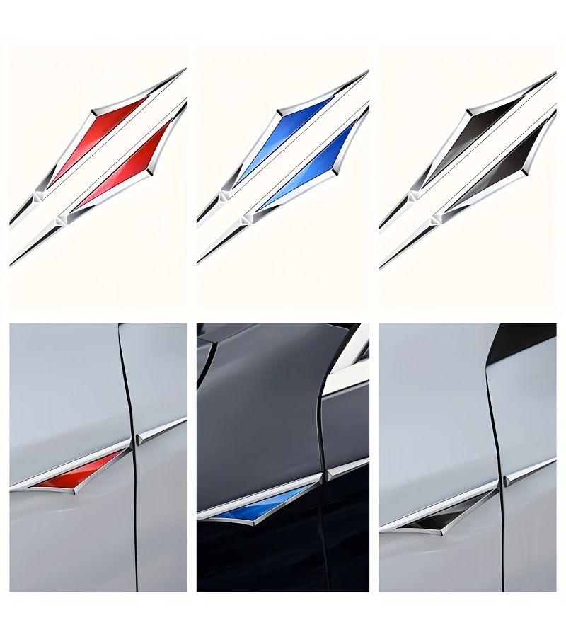 1 Pair Stainless Steel Car Side Conversion Stickers Silvery Edge Black Mudguards - Image 1