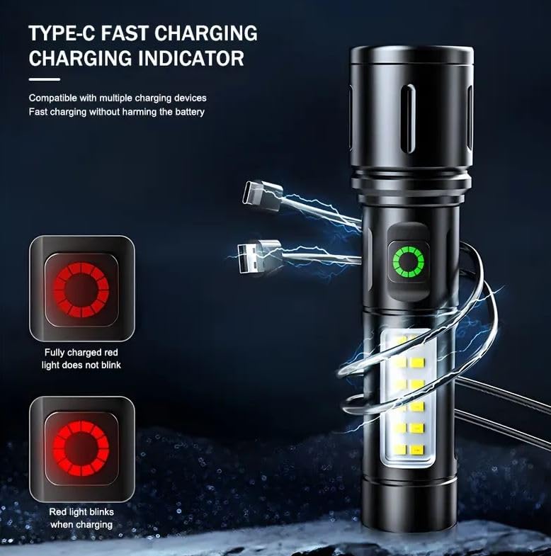 ULTREOS ULTREOS White Laser Outdoor Led COB Flashlight Aluminum Alloy Torchlight Red Light Camping Torch Zoomable Rechargable Long Lasting  - Image 4