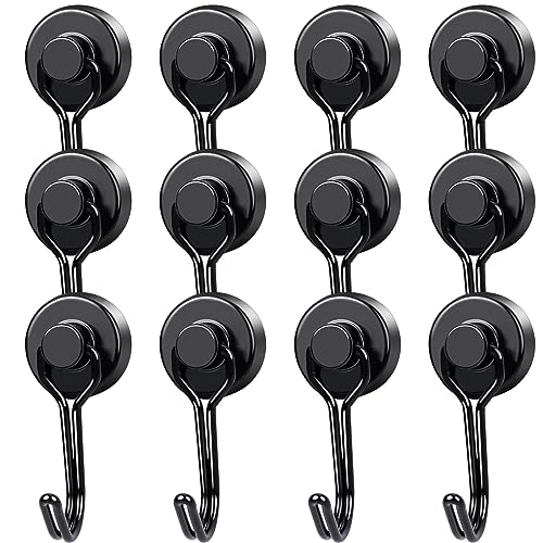 MIKEDE 12 Pack Magnetic Hooks, 40Lbs Heavy Duty Neodymium Magnet Hooks Black Magnetic Swivel Hooks for Hanging, Rust Proof Strong Magnets with Hook Magnetic Metal Hanger for Toolbox, Storage - Image 1