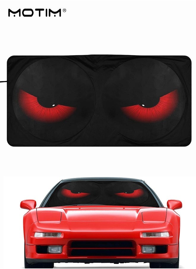 Motim Car Windshield Sun Shade 59*27.6 CM, Car Sun Shade Funny Evil Eyes Car Sun Visor for Car Windshield, Wear-Resistant Black Tape, Foldable  - Image 1