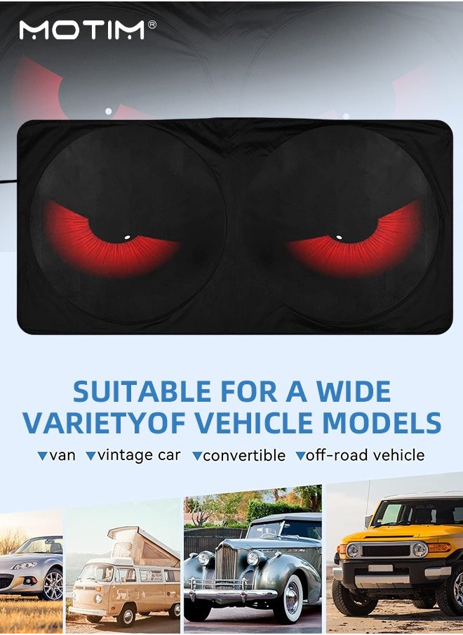 Motim Car Windshield Sun Shade 59*27.6 CM, Car Sun Shade Funny Evil Eyes Car Sun Visor for Car Windshield, Wear-Resistant Black Tape, Foldable  - Image 2