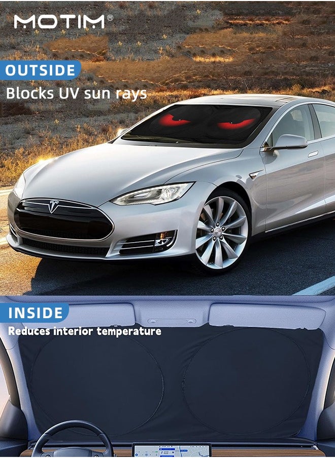 Motim Car Windshield Sun Shade 59*27.6 CM, Car Sun Shade Funny Evil Eyes Car Sun Visor for Car Windshield, Wear-Resistant Black Tape, Foldable  - Image 4