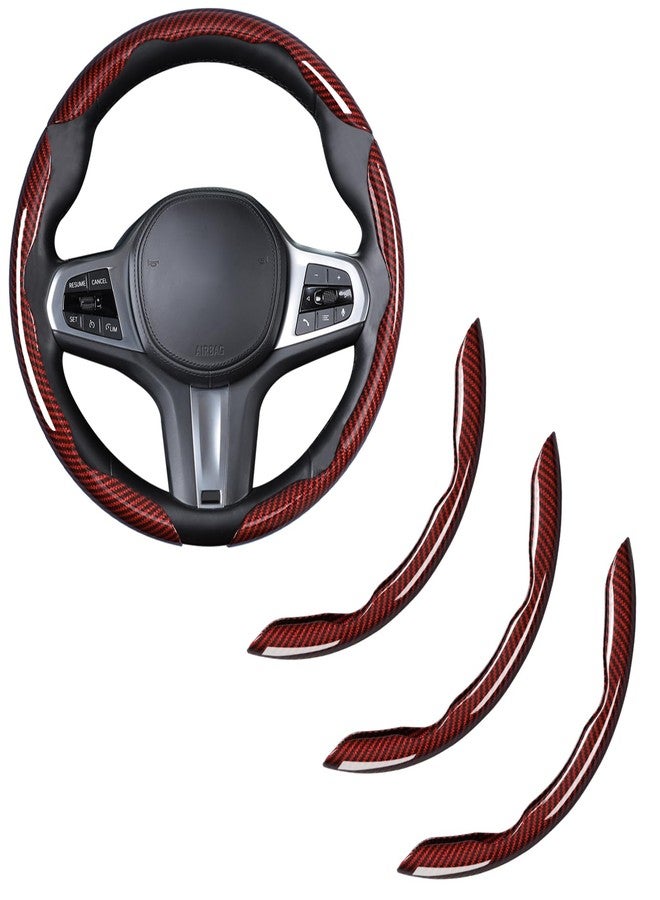 Aotoyou Carbon Fiber Steering Wheel Cover, Snap on Car Steering Wheel Cover Set Accessories 3pcs Wrap Grip Non Slip Protector Universal Glossy Red - Image 1