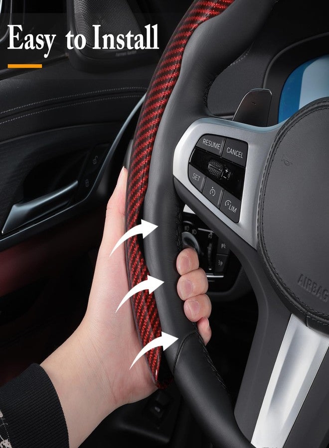 Aotoyou Carbon Fiber Steering Wheel Cover, Snap on Car Steering Wheel Cover Set Accessories 3pcs Wrap Grip Non Slip Protector Universal Glossy Red - Image 4