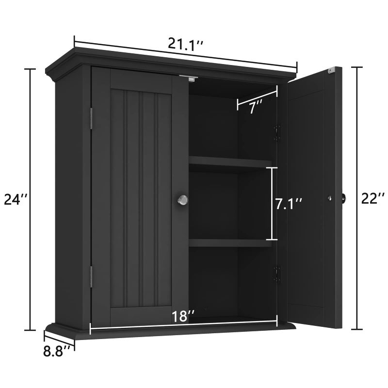 ChooChoo Bathroom Wall Cabinet, Over The Toilet Space Saver Storage Cabinet, Medicine Cabinet with 2 Door and Adjustable Shelves, Cupboard, Black - Image 2