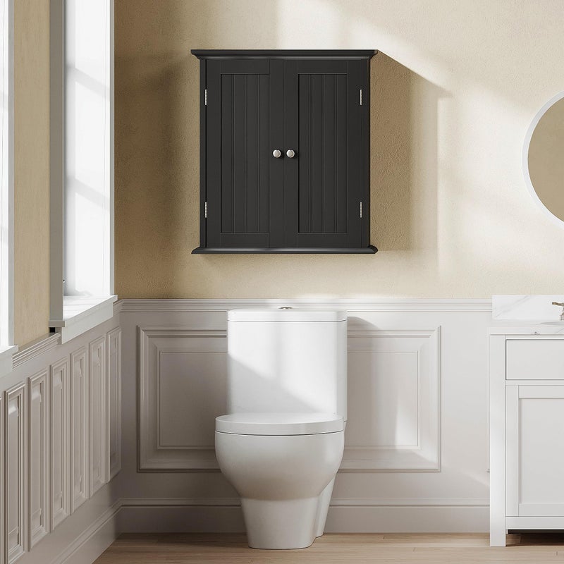 ChooChoo Bathroom Wall Cabinet, Over The Toilet Space Saver Storage Cabinet, Medicine Cabinet with 2 Door and Adjustable Shelves, Cupboard, Black - Image 4