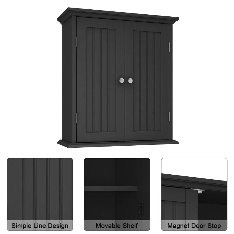 ChooChoo Bathroom Wall Cabinet, Over The Toilet Space Saver Storage Cabinet, Medicine Cabinet with 2 Door and Adjustable Shelves, Cupboard, Black - Image 3