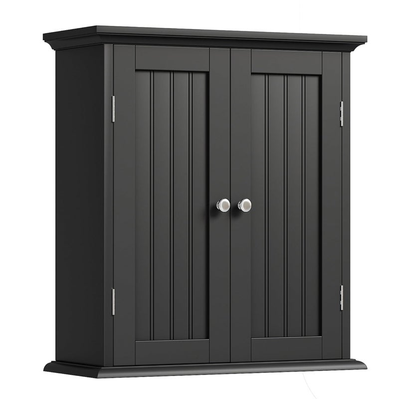 ChooChoo Bathroom Wall Cabinet, Over The Toilet Space Saver Storage Cabinet, Medicine Cabinet with 2 Door and Adjustable Shelves, Cupboard, Black - Image 1