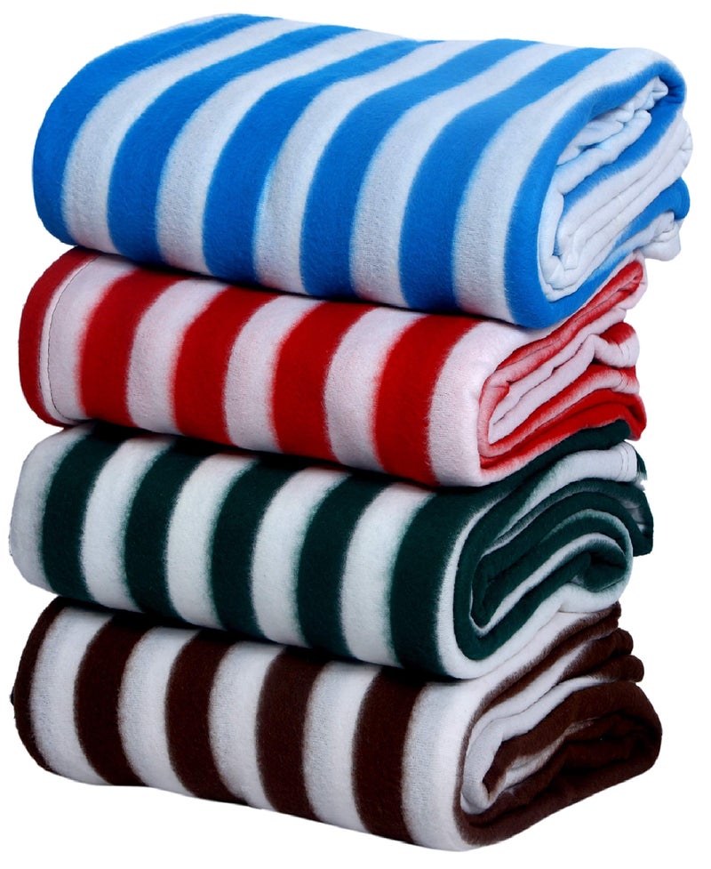 Goyal's ® Fleece 250 TC Single Bed Blanket- Set of 4 (Multicolor Stripes) - Image 1