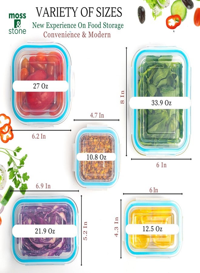 Moss & Stone 10-Piece Kitchen Glass Food Storage Containers Set with Lids, Clear Leak-Proof, BPA-Free Airtight Meal Prep Glass Containers - Oven, Freezer, Microwave & Dishwasher Safe - Image 2