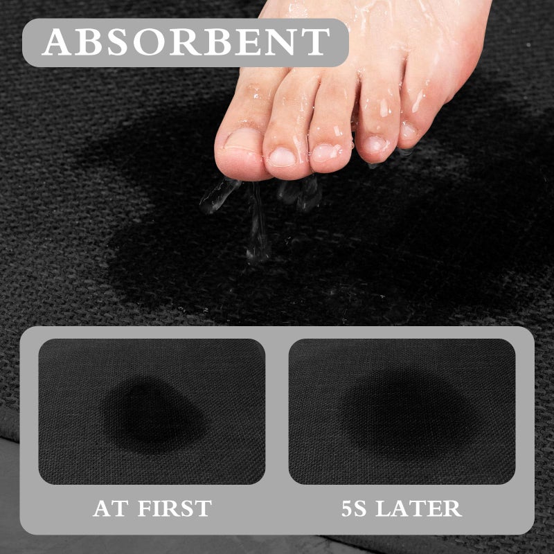 YIHOUSE Black Bathroom Rug Set, 2 Piece, 17"x24" + 17"x47", Non Slip, Quick Dry, Thin, Bath Mat for Bathroom and Kitchen - Image 4