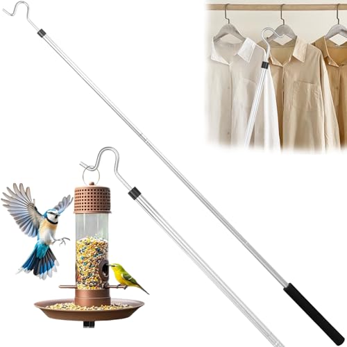 Frebuta Clothing Hook Pole,51 Inch Closet Pole Reach with Hook Stainless Steel Sponge Handle Length Clothes Hook Pole Get Clothes From High Places Be Used Shutters Ceiling - Image 1
