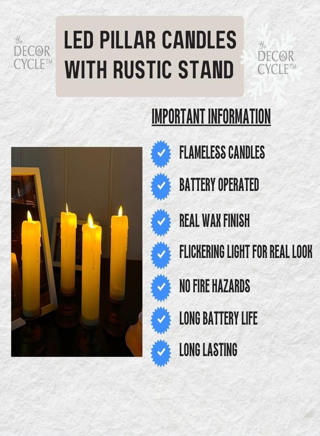 The Decor Cycle 2 Pcs LED Pillar Candle with Rustic Stand| Romantic Love Gift for Him/Her | Candle Light for Couple Decor, Home Decor, Candlelight Dinner, Bedroom, Janmashtami - Image 5