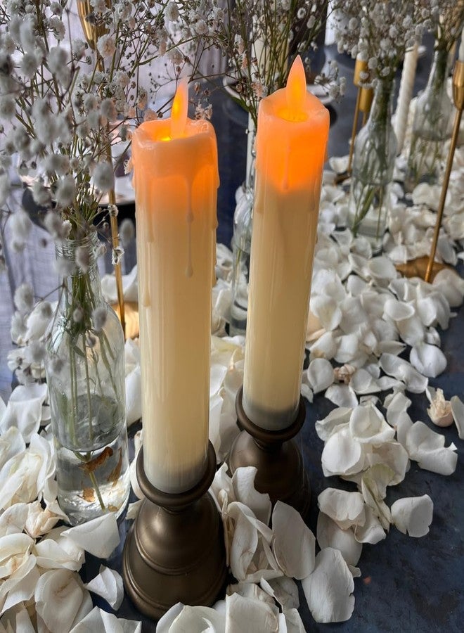 The Decor Cycle 2 Pcs LED Pillar Candle with Rustic Stand| Romantic Love Gift for Him/Her | Candle Light for Couple Decor, Home Decor, Candlelight Dinner, Bedroom, Janmashtami - Image 4