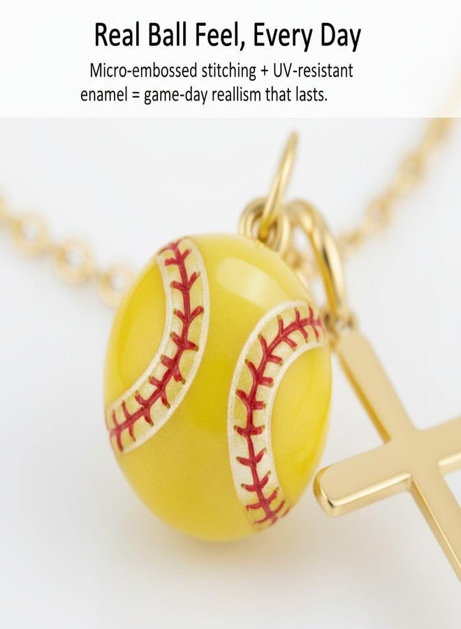 TheClover Softball Earrings Necklace Set- Softball Earrings for Women with Cross Pendant,Sports Necklace with Cross Pendant Christian Faith Gift, Softballs Gifts for Valentine's Day Birthday - Image 2