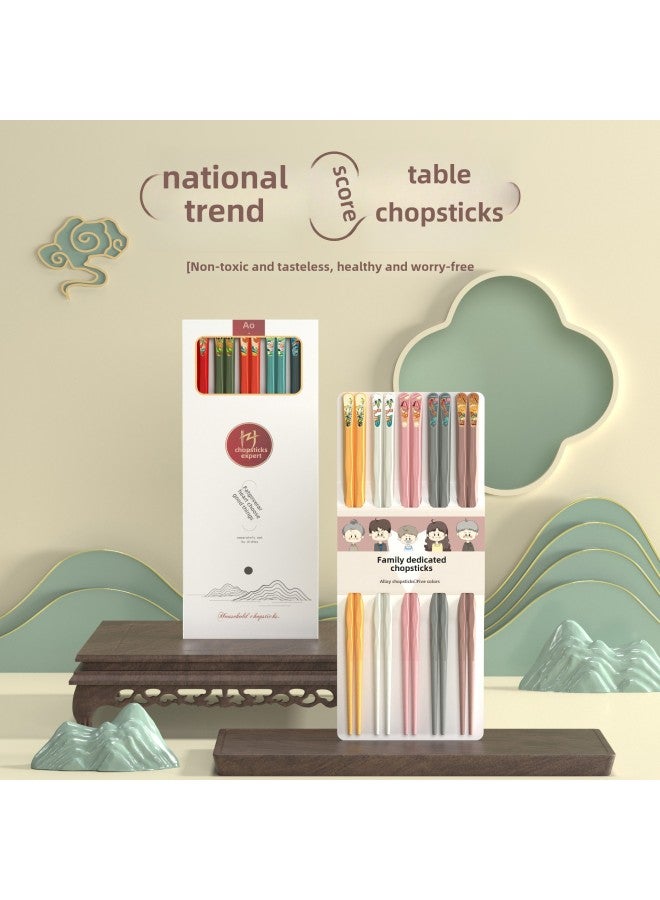 Trendy Chinese Style Alloy Chopsticks Set Of 10 Multicolored Durable Dinnerware Perfect For Home Use And Special Occasions-Color:Four Seasons Picturesque-]  - Image 4