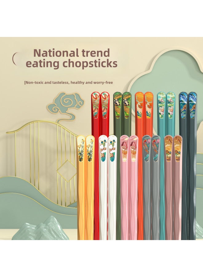 Trendy Chinese Style Alloy Chopsticks Set Of 10 Multicolored Durable Dinnerware Perfect For Home Use And Special Occasions-Color:Four Seasons Picturesque-]  - Image 3