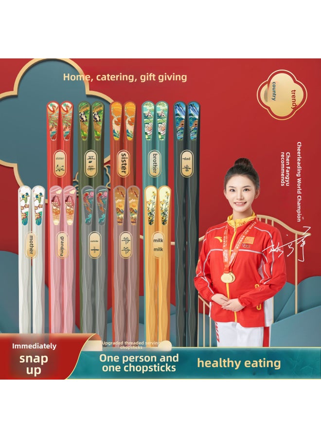 Trendy Chinese Style Alloy Chopsticks Set Of 10 Multicolored Durable Dinnerware Perfect For Home Use And Special Occasions-Color:Four Seasons Picturesque-]  - Image 2