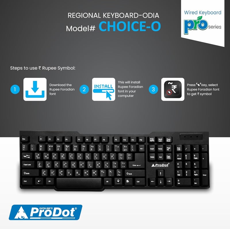 ProDot ProSeries Oriya Standard Wired Keyboard with Rupees Symbol I Made in India | Ergonomic, Spill Resistant Design | 104 Keys | 10M Key Life | 1 Year Warranty | Compatible with Windows, iOS, Linux - Image 4
