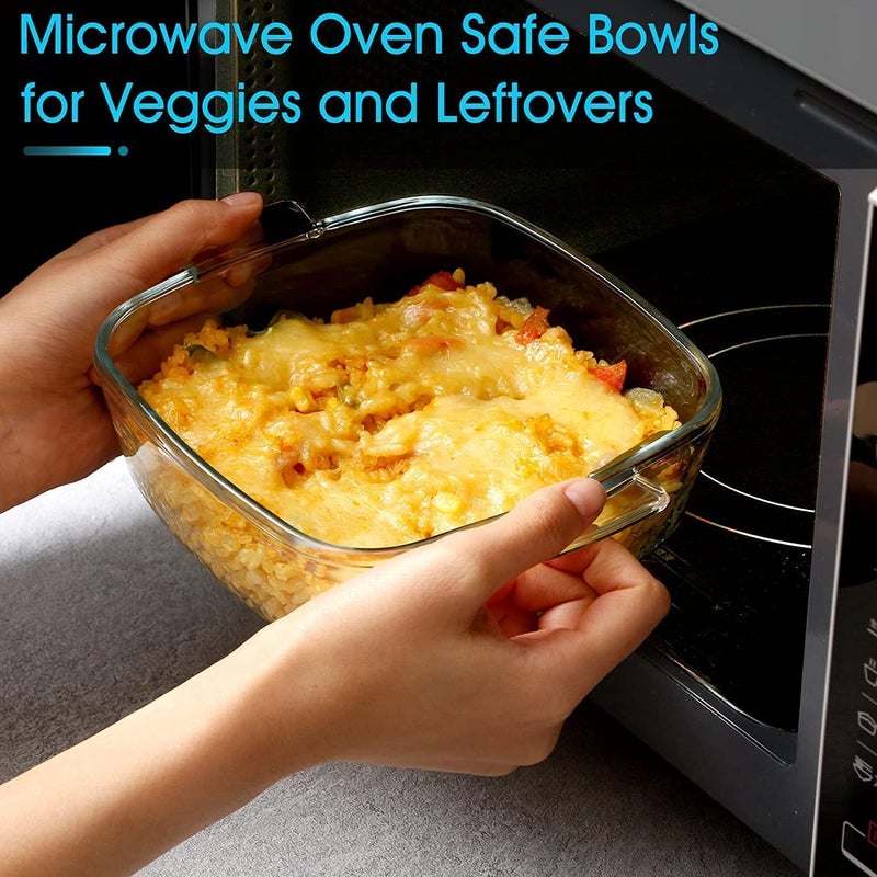 ROSEFINCH 1000 ml Glass Casserole Dish with Lid Oven Safe Square Casserole Dish with HandlesMicrowave Bowl Serving Bowl Square Bowl With Glass Lid Casserole Cookware Transparent Pack of 1 - Image 3