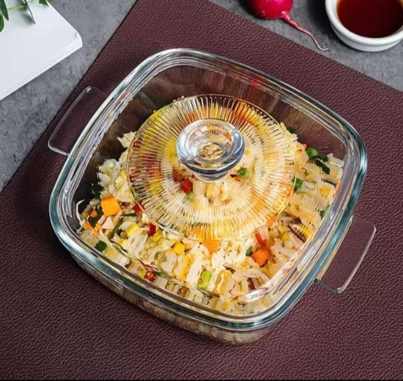 ROSEFINCH 1000 ml Glass Casserole Dish with Lid Oven Safe Square Casserole Dish with HandlesMicrowave Bowl Serving Bowl Square Bowl With Glass Lid Casserole Cookware Transparent Pack of 1 - Image 2