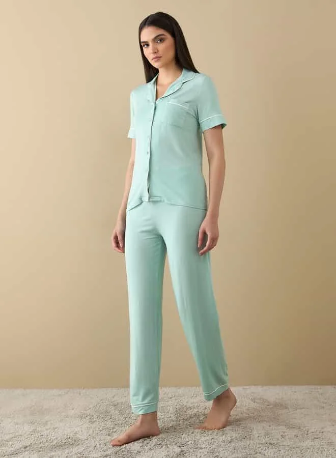 Splash FAV Notch Collar Shirt and Pyjama Set