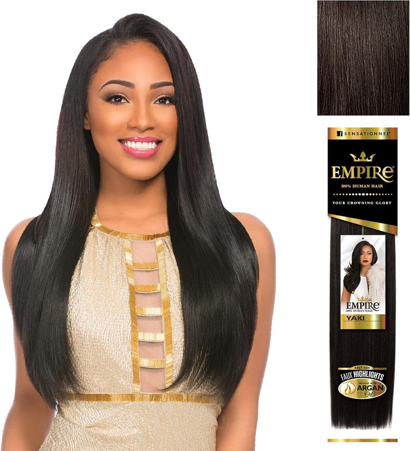Sensationnel Empire yaki human hair tangle free weaving for quick weave and sew in styles for faux highlights 1 pack 16 inch 2 DARKBROWN