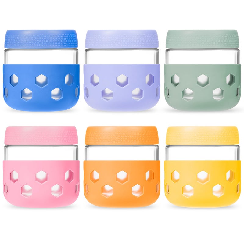 Gemice 6-Pack 10oz Glass Mason Jars with Silicone Sleeves, Airtight BPA-Free Overnight Oats Containers with Lids, Dishwasher Safe Leak-Proof Meal Prep Jars for Chia Pudding, Yogurt, Snacks - Image 1