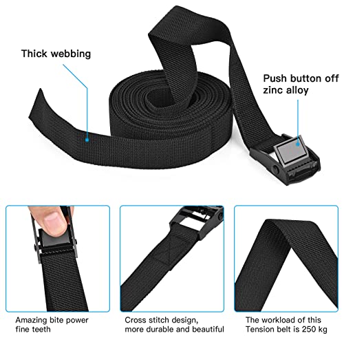Kshineni Tie Down Straps 4 Pcs Lashing Strap 8.2' x 1" Adjustable Heavy Duty Cam Buckle Cinch Straps for Cargo, Trucks, Luggage, Trailer, Motorcycle (Black) - Image 3