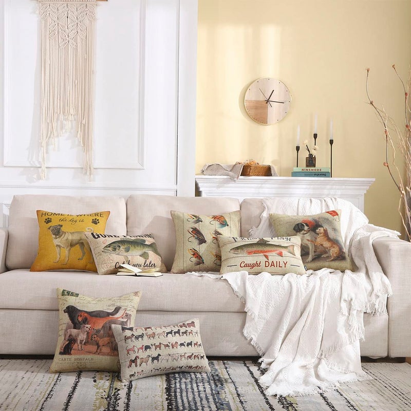TRENDIN Gone Fishing Pillow Cover 20x12 Inch Retro Lakeside Decor Cushion Cover Oblong Pillowcase for Sofa Couch Linen PL1019TR - Image 2