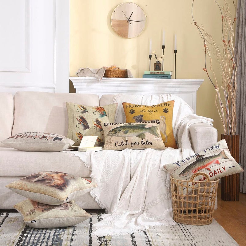 TRENDIN Gone Fishing Pillow Cover 20x12 Inch Retro Lakeside Decor Cushion Cover Oblong Pillowcase for Sofa Couch Linen PL1019TR - Image 3