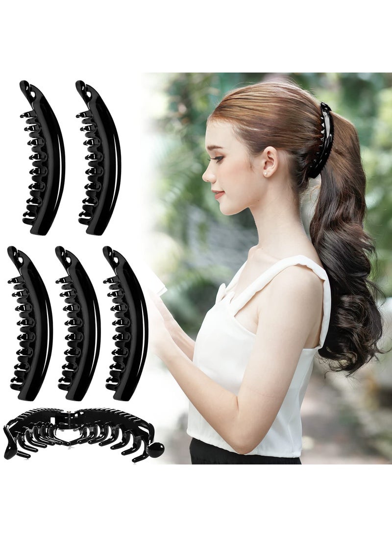 RC ROCHE ORNAMENT - RC ROCHE ORNAMENT 6 Pcs Womens Premium Hair Plastic Banana Classic Clincher Strong Hold Ponytail Maker Styling Girls Ladies Beauty Accessory Clasp Clip, Large Black - Image 1