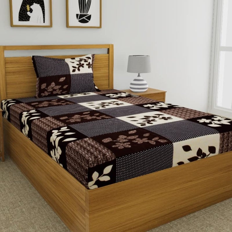 Fashion String 144 TC Microfibre Brown Single Bedsheet with 1 Pillow Cover - Image 4