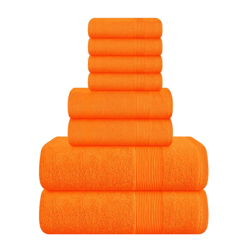 Belizzi Home 8 Piece Towel Set 100 Ring Spun Cotton 2 Bath Towels 27x54 2 Hand Towels 16x28 and 4 Washcloths 13x13  Ultra Soft Highly Absorbent Machine Washable Hotel Spa Quality  Orange